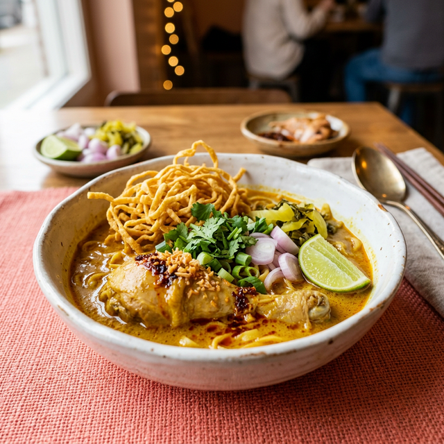 Eggtisan Khao Soi — 40-spice northern Thai curry noodle soup
